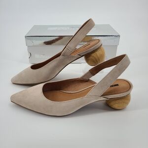 Matiko Beige Leather Slingback Heels